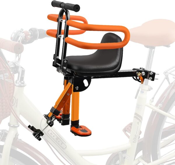 Kids Bike Seat with Handlebar Attachment, Detachable Front Mounted Child Bicycle Seats with Foot Pedals for Children 2~5 Years, Compatible with All Adult Mountain Bikes (Handle+Seat)