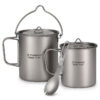 4d95ab9547d6c867 Tomshoo 3 PCS Titanium Cookware Set Ultralight 750ml Pot 450ml Water Cup Mug w Lid Folding Spork for Outdoor Camping Backpacking