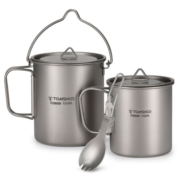 4d95ab9547d6c867 Tomshoo 3 PCS Titanium Cookware Set Ultralight 750ml Pot 450ml Water Cup Mug w Lid Folding Spork for Outdoor Camping Backpacking