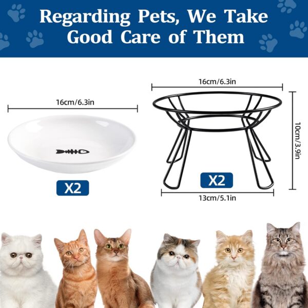 4da80eef68a95241 Cat Bowls, Elevated Cat Bowl, Raised Ceramic Cat Dish with Metal Stand, Pet Water or Food Feeding Station for Indoor Cats, Kitten, Puppies and Small Dogs(2 Pack)