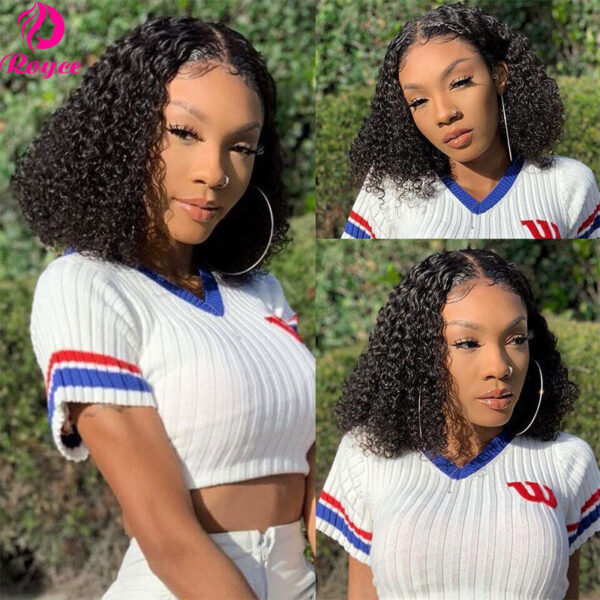 4db06d050f89ab1a Kinky Curly Edged Short 13x4 Transparent Lace Front Wigs For Women Human Hair Remy 4x4 Closure Soft Bob Wig