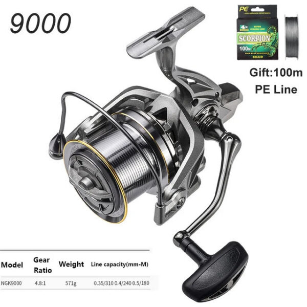 NHUE Big Spinning Fishing 8000-14000 9000 10000 12000 Max Drag 20KG Sea Reel Free e Saltwater Freshwater Fish Pesca
