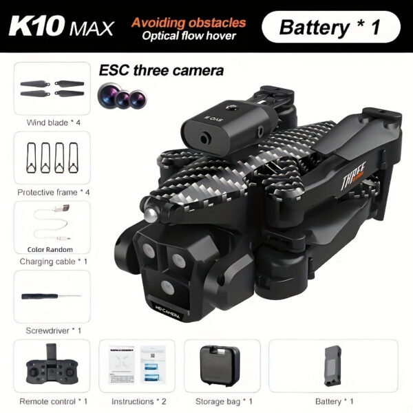 New K10 Max RC Drone 8K Professional Triple Camera Optical Flow Obstacle Avoidance Gesture Photography Foldable Quadcopter Toys