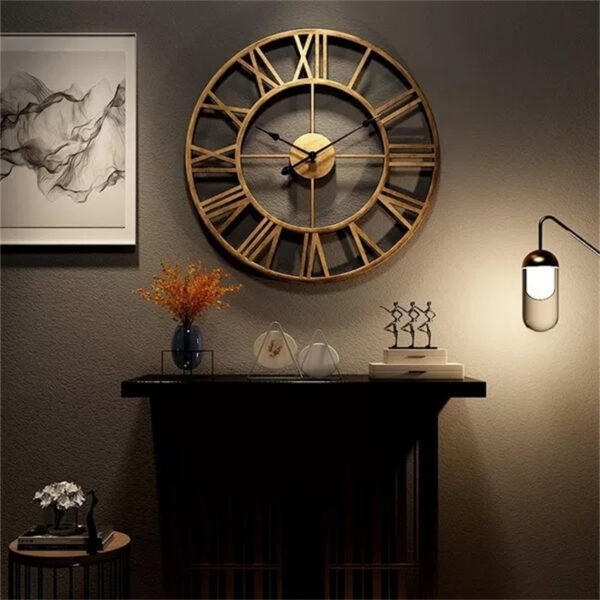 Modern 3D Large Wall Clocks Roman Numerals Retro Round Metal Iron Accurate Silent Nordic Hanging Ornament Living