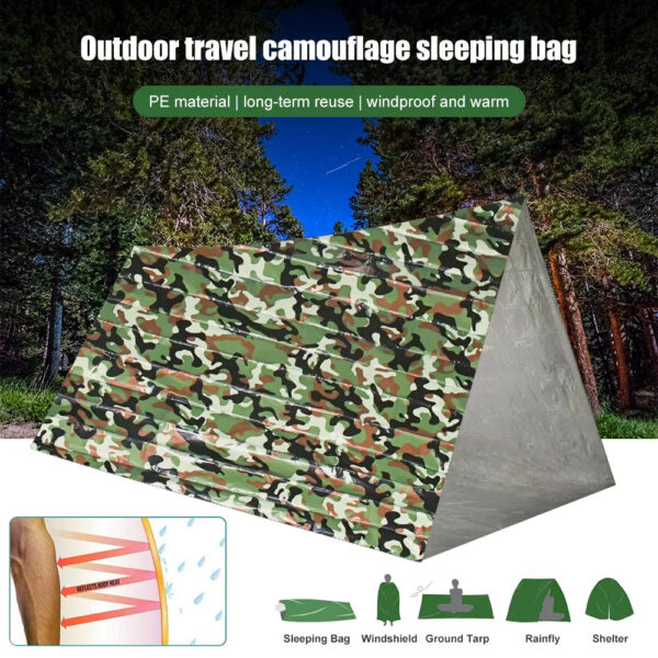 PE Emergency Camouflage Waterproof Portable Survival 120x200cm Sleeping Bag for Outdoor Camping Hiking Adventure