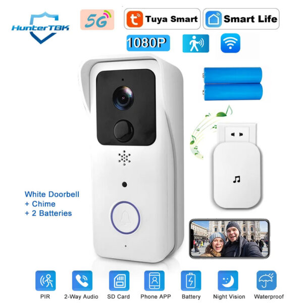 4dffea40838bf852 5G 2.4G WiFi Video Doorbell 1080P Tuya Smart Outdoor Wireless Intercom Waterproof Wireless Camera with AC/DC Power Ringing Bell