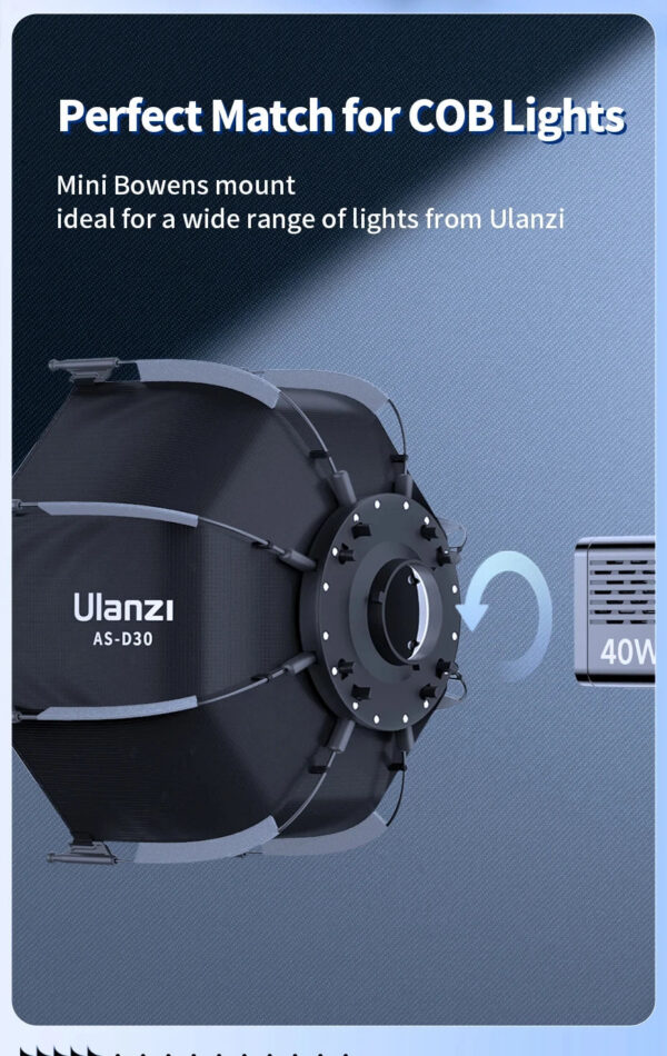 4e36c90371a86b97 Ulanzi AS-D30 30cm Octagonal Softbox Mini Bowens Mount Quick Release Honeycomb Grid Softbox for Ulanzi LT028 COB Light Studio