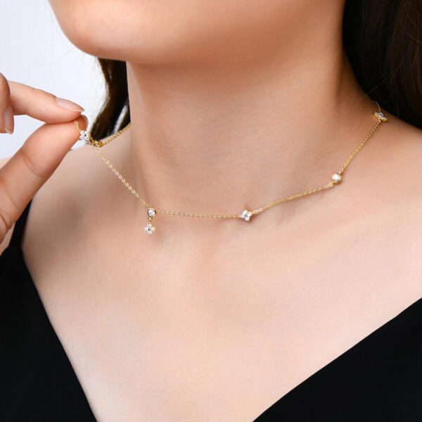 Rose Four Leaf Clover Moissanite Necklace Sier Plated Yellow/White Gold Diamond Choker Chain for Women Jewelry