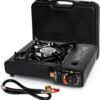 4e60b15a6494e635 SHINESTAR Dual Fuel Stove with Butane & Propane Compatibility, Portable Camping Stove for Outdoor Cooking, Propane Adapter Hose and Carrying Case Included, 7800 BTUs Output