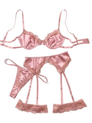 SOLY HUX Womens Sexy Lingeries Exotic Garter Belt Set Floral Lace Bra and Panty 4 Pieces