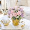 Artificial Peonies Silk Flowers, Faux Peony Bouquet 4 Bundles Florals Arrangements Decor for Farmhouse Home Boho Wedding Table Centerpiece, Fake Plastic Flowers Bulk for Vase Decoration (Pink Purple)