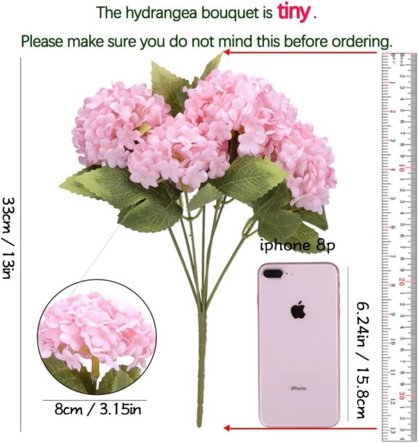 GREENTIME 13” Artificial Hydrangea Flowers Faux Hydrangea Bouquet with 7 Head 3.15” Tiny Hydrangea for Wedding Bouquet Party Home Decor DIY Baby Shower Centerpieces Tables Decoration(Blue)