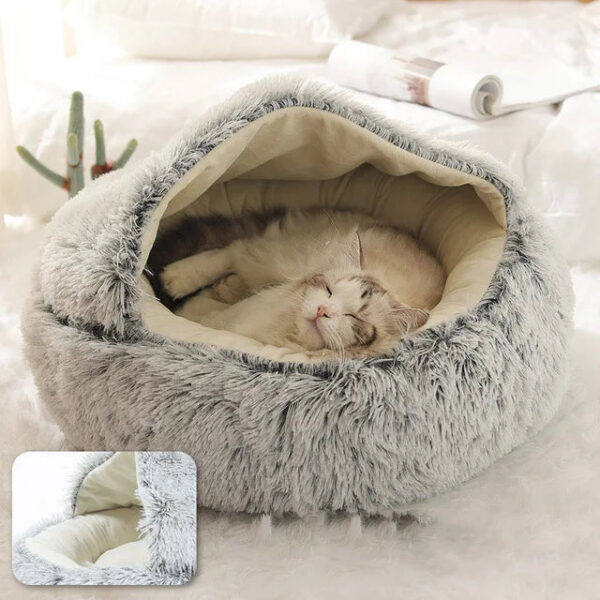 Pet Dog Round Plush Semi-Enclosed Cat Nest for Deep Sleep Comfort In Winter Cats Bed Little Mat Basket Soft Kennel
