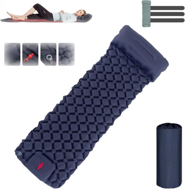 4ebf3de9eec1cf8d Coziya Matelas, Portable Waterproof Sleeping Pad, Ultralight Inflatable Camping Mattress, Built-in Pillow and Anti-Slip Design, for Camping, Travel, Home, Office (Navy Blue)