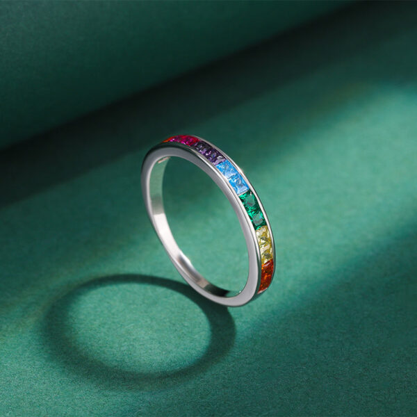 Stylish Rainbow Collection Square Full Of Diamond Couple Rings For Women Genuine Original Sterling S Sier Valentine Jewelry