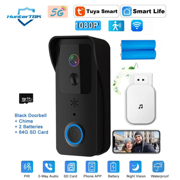 4edef05fe019563f 5G 2.4G WiFi Video Doorbell 1080P Tuya Smart Outdoor Wireless Intercom Waterproof Wireless Camera with AC/DC Power Ringing Bell