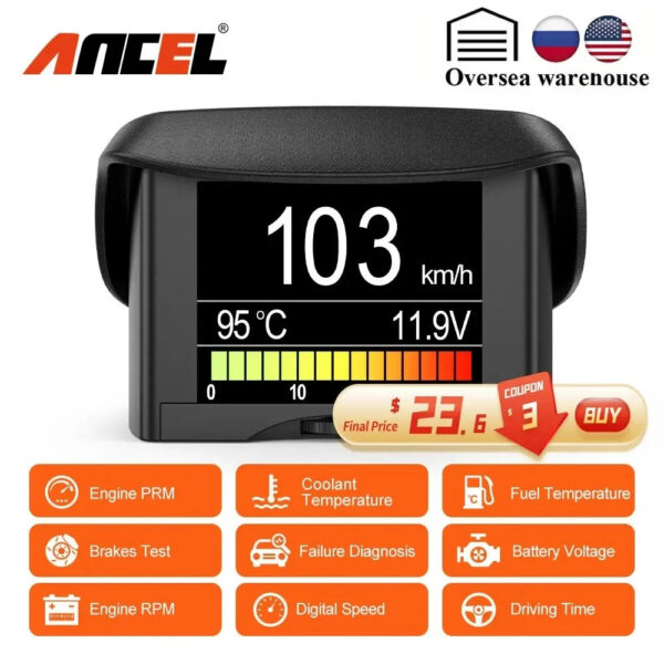 4edfa8a4ae722571 ANCEL A202 On-board Computer Car Digital Computer Display Speed Fuel Consumption Temperature Gauge OBD2 Automobile Scanner