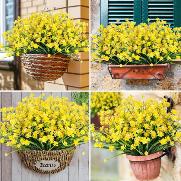 4eeb999704fb876d AmyHomie 20 Bundles Artificial Flowers Outdoor UV Resistant Faux Flowers No Fade Fake Plastic Plants Garden Porch Window Box Decorating(Bright Yellow)