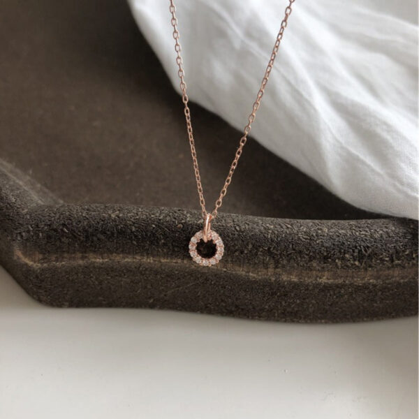 Sterling Sier Necklace Flash Diamond Geometric Double Circle Pendant Female Fashion Clavicle Chain Birthday Gift Jewelry