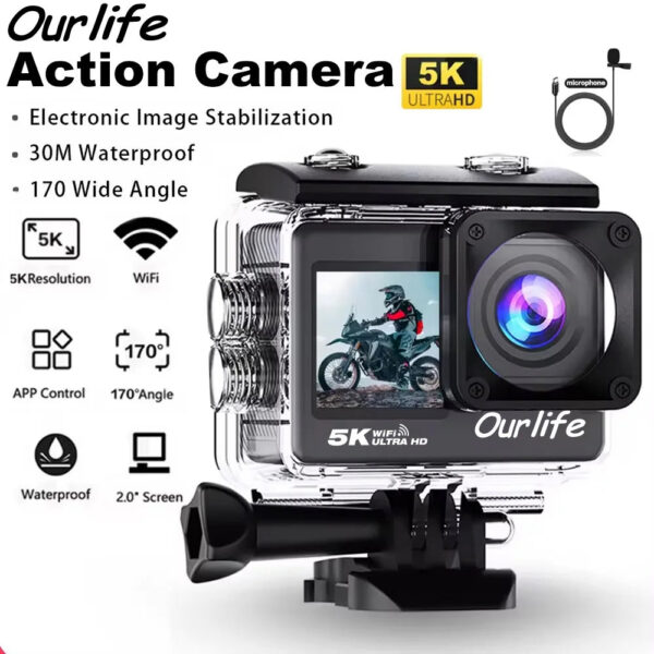 4f211b1d52d7d549 Ourlife 5K Action Camera 4K60FPS 2.0 Inch Touch Screen WiFi 170° Wide Angle 30M Waterproof Bicycle Motorcycles Sports Cameras