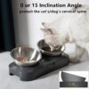 Raised Cat Bowl with Stainless Steel, Non-Slip Silicone Mat & Raised Cat Feeder with 15° & 0° Tilting Neck Protective Bowl for Pets, Cats Food and Water Feeding