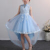 New Design Kids Dress For 4-12 Girls Wedding Party Tailing Tulle Elegant Princess Sleeveless Children’s Dresses