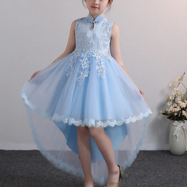 New Design Kids Dress For 4-12 Girls Wedding Party Tailing Tulle Elegant Princess Sleeveless Children’s Dresses