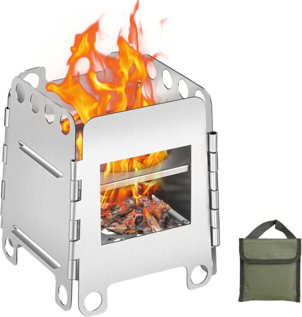 4f50c4dd74c2ab37 SWAWIS Campingkocher Holz Faltbar Tragbar, Hobo Kocher aus Edelstahl, Buschbox Mini mit Aufbewahrungstasche, Klein Holzvergaser für Picknick BBQ Kochen Camping Outdoor(8.7x10.7x7.8cm)