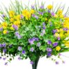 4f7356d3ccdc5c82 CEWOR 9pcs Artificial Flowers, UV Resistant Faux Outdoor Flowers, Fake Plastic Flowers for Cemetery Decoration Home Kitchen Bedroom Wedding Party Decor (Yellow, Purple, Green)