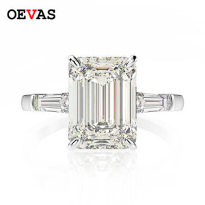 4f79166b932eeac6 OEVAS Sterling Sier Emerald Cut Created Moissanite Gemstone Wedding Engagement Diamonds Ring Fine Jewelry Gifts Wholesale