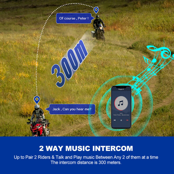 Wireless Bluetooth5.3 Motorcycle Helmet Intercom Headset Waterproof 300 m Intercomunicador Speaker Earphone