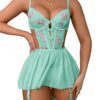 WDIRARA Women's Floral Embroidery Mesh Split Cut Out Babydoll Lingerie Slip Dress