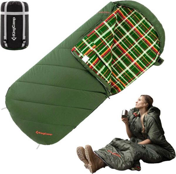 4fdd863e65cdf797 KingCamp Sleeping Bag for Adults, Cold Weather & Warm Extra Wide Big & Tall XL Portable Waterproof Flannel Sleeping Bags, Essentials Gear Accessories for Camping Backpacking Hiking Indoor & Outdoor
