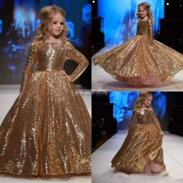 Girls Kid‘s Dress for Wedding Christmas Party Lace Elegant Sequin Tulle Princess Pageant Formal Vestidos