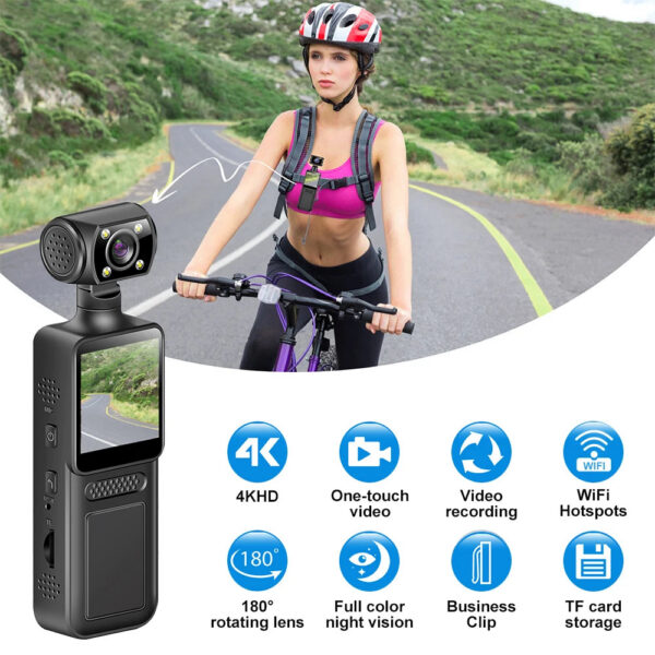5000052d08f0fdd2 Portable 4K Ultra HD Action Mini Camera 180Rotatable Vlog WiFi Lens Sports Camera Infrared Night Vision Sports DV Bicycle Driver