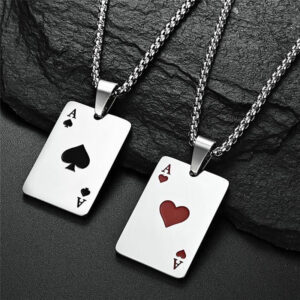 5004f94bef7cbe1c 2Piece Set Hip Hop Statement Stainless Steel Poker Card Ace of Spades Necklace For Women Men Pendant Chain Playing Cards Jewelry