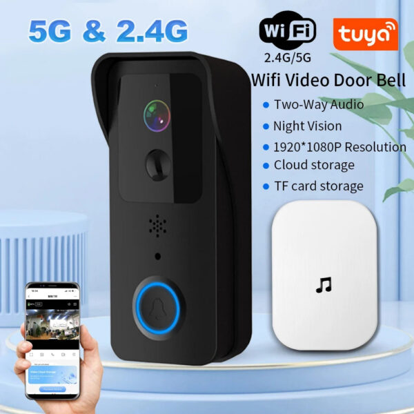 500cb6075569d1ca 5G 2.4G WiFi Video Doorbell 1080P Tuya Smart Outdoor Wireless Intercom Waterproof Wireless Camera with AC/DC Power Ringing Bell
