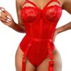 Avidlove Teddy for Women with Garter Belt One Piece Naughty Strappy Lingerie Lace Exotic Bodysuit