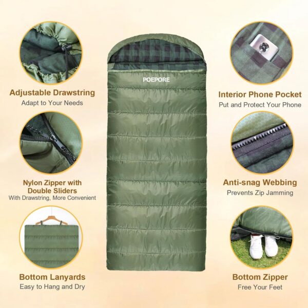 50390be4b3712823 Poepore XXL Schlafsack Outdoor für Erwachsene 3–4 Jahreszeiten Flanell Schlafsäcke Camping Winter Deckenschlafsack mit Aufbewahrungstasche Wasserdichter und Warmer 230 x 90CM