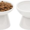50417f6097ecaca1 2 Extra Wide Raised Cat Food Bowl, Elevated Anti-Vomiting Cat Feeder Whisker Stress-Free Dog Two Bowls Ceramic Cat Feeding Bowls White