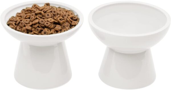 50417f6097ecaca1 2 Extra Wide Raised Cat Food Bowl, Elevated Anti-Vomiting Cat Feeder Whisker Stress-Free Dog Two Bowls Ceramic Cat Feeding Bowls White