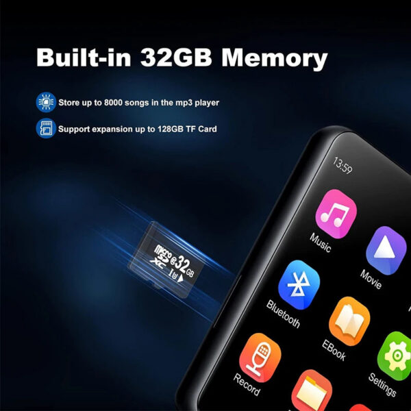 5056d2dc855d32c2 32GB 2.4'' Touch Screen Mp3 BT 5.0, MP3 Player with Built-in HD Speaker FM radio and voice recording