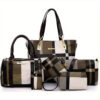 5065bf77f3bf2b00 6-Pcs Womens Handbags Tote Bags Shoulder Bag Leather Purses Satchel Bag Top-Handle Handbag Crossbody Bag Wallet Clutch