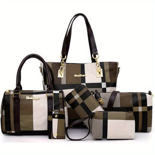 5065bf77f3bf2b00 6-Pcs Womens Handbags Tote Bags Shoulder Bag Leather Purses Satchel Bag Top-Handle Handbag Crossbody Bag Wallet Clutch