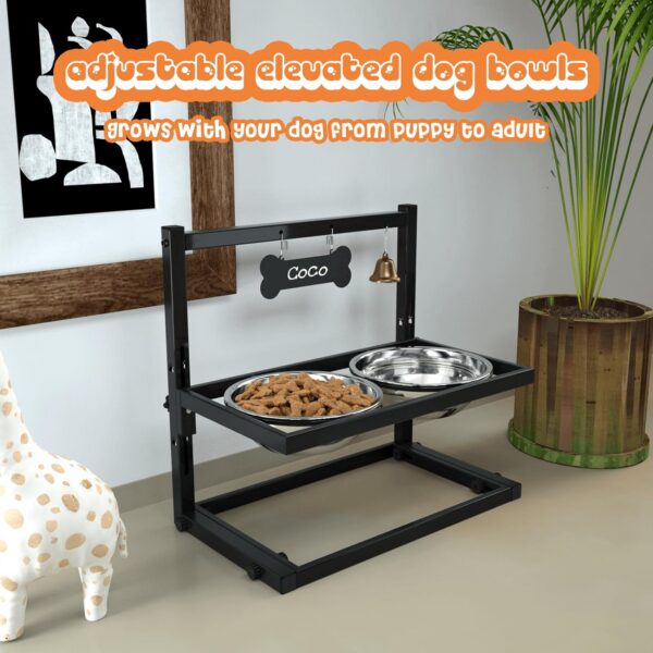 SHAINFUN Elevated Dog Bowls for Medium Dogs and Cats - Raised Cat or Dog Bowl Stand with Adjustable Height and Two Stainless Steel Food Bowls - Ideal for Medium and Small Dogs and Cats.