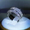 Exquisite White Zircon Full Diamond For Ladies Couple Sterling Sier Fashion Ring Party Birthday Jewelry Gift
