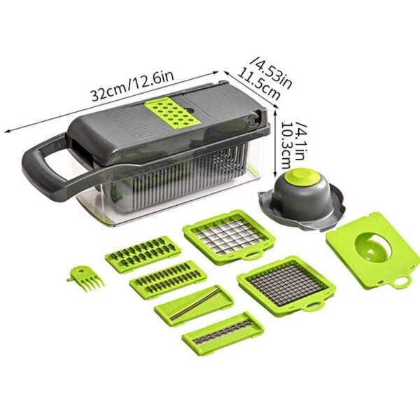 508f29bf92cd9982 1Pc Green Black 12 in 1 Multifunctional Vegetable Cutter Shredders Slicer With Basket Fruit Potato Chopper Carrot Grater