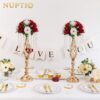 509bbc2edd3193e8 NUPTIO Artificial Flower Centrepieces for Tables - 6 Pcs Crimson & White Fake Flowers Roses Balls 9.5in Diameter - Silk Faux Rose Arrangement for Wedding Party Centerpiece Table Decorations