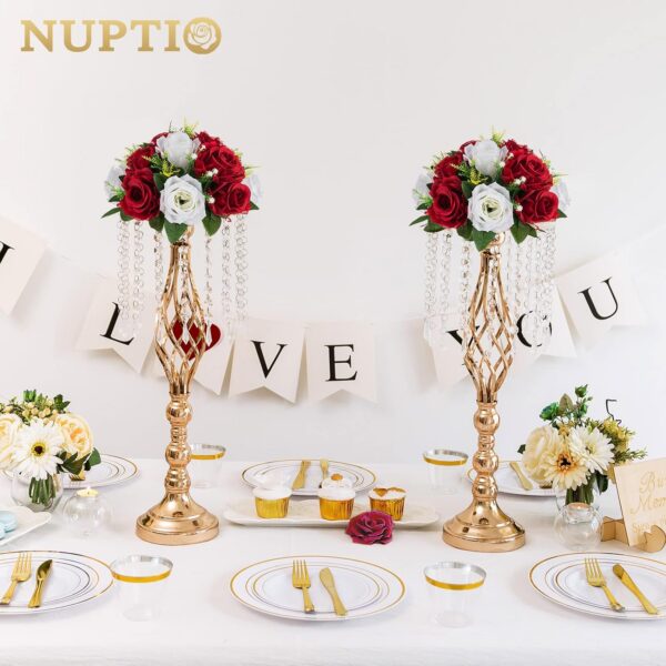 509bbc2edd3193e8 NUPTIO Artificial Flower Centrepieces for Tables - 6 Pcs Crimson & White Fake Flowers Roses Balls 9.5in Diameter - Silk Faux Rose Arrangement for Wedding Party Centerpiece Table Decorations