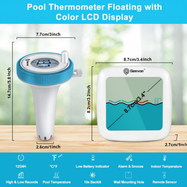 510412d09e7e0eee GEEVON ating Easy Read,Digital Pool Thermometer Wireless with Indoor Temperature Humidity Monitor